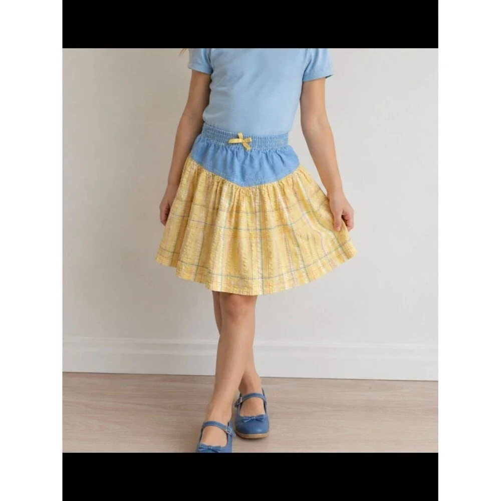 Vtg Buster Brown Blue Yellow Plaid Seersucker Skirt 5 Y2K Cottage Farmhouse Prai